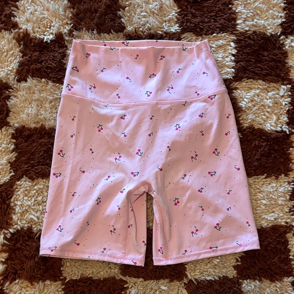 Women’s Pink Cherry-Print Athletic Bike Shorts